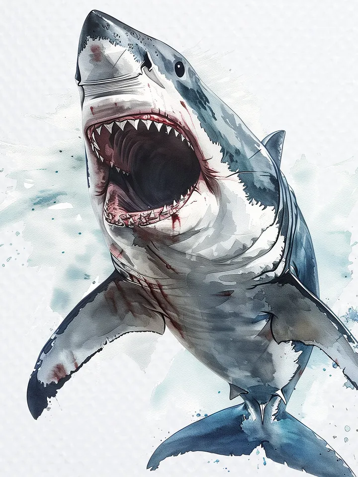 10 PNG Angry Shark Bundle, Watercolor White Shark Clipart, Printable Angry Shark images for sublimation, Paper craft, junk journal