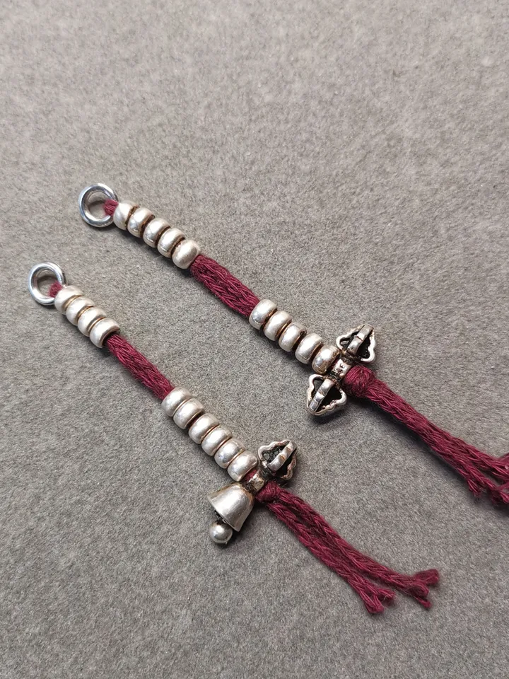 Gandhanra Handmade 5mm Tibetan Sterling Silver Prayer Bead Counters for 6-15mm Mala,with Dorje Vajra Pendant,Spiritual Practice Tools