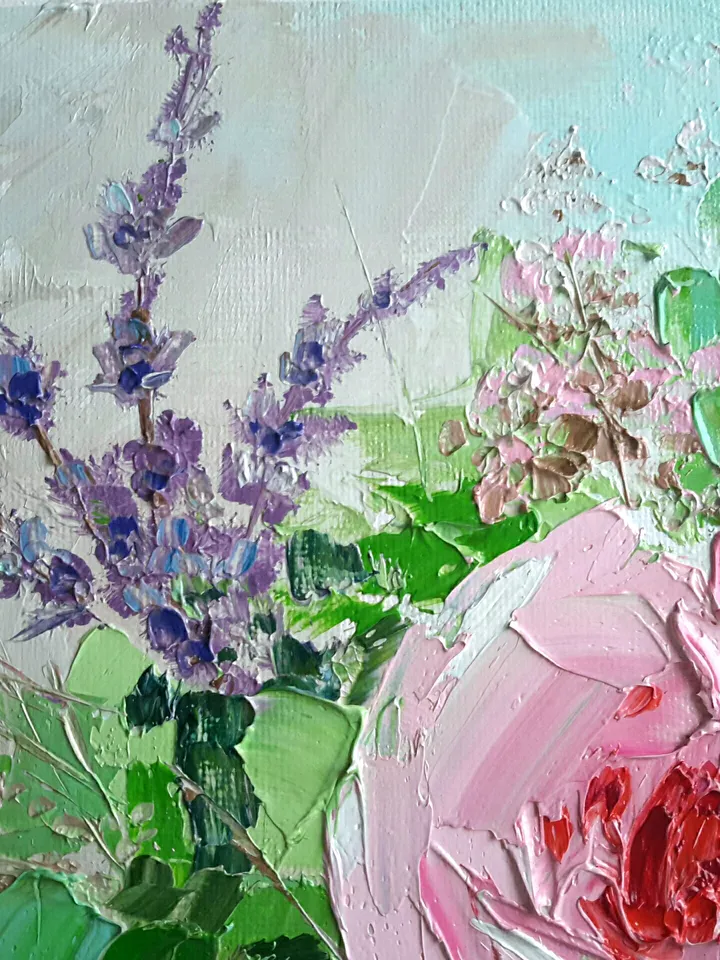 Pink Roses Original Oil Painting Flowers Impasto Floral Artwork