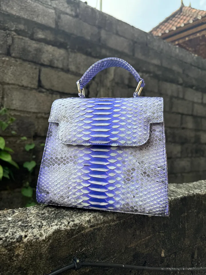 Genuine python skin light blue women elegant crossbody handle bag | Genuine snake leather purse | Classy woman handmade bag | handle bag
