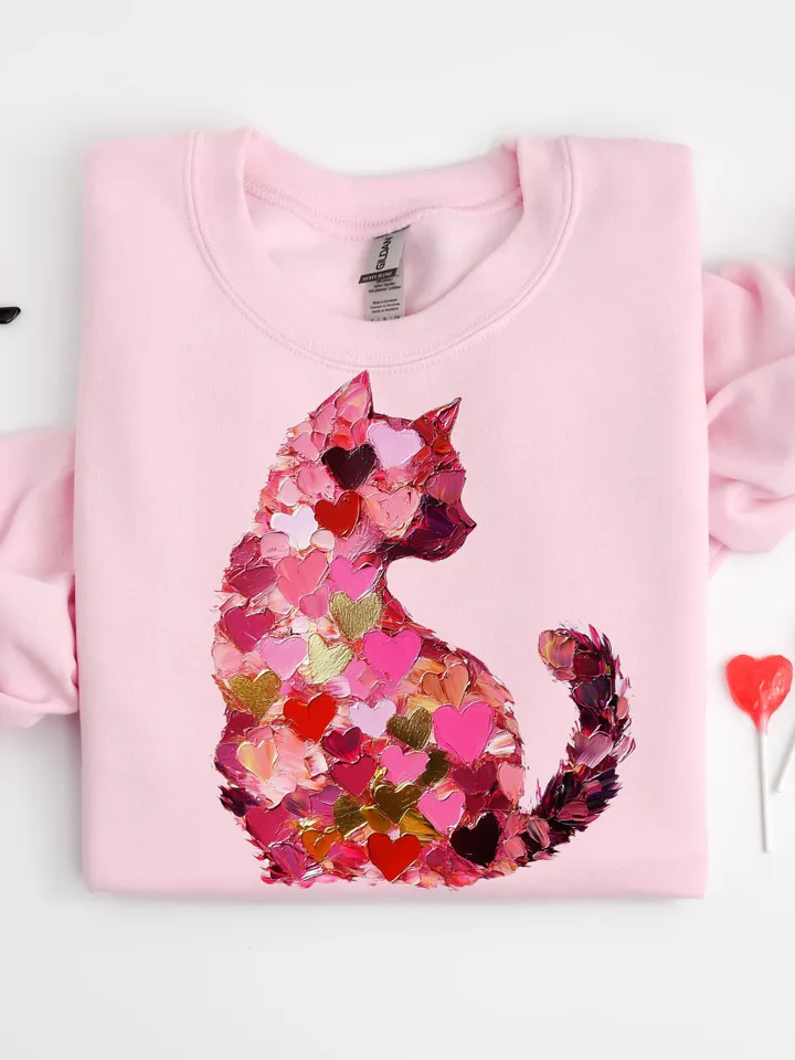 Valentine Day Cat Brushstroke png, Valentine PNG Heart Love Cat Valentine Png Trendy Valentine, Cat Lover Png Cupid Cat Sublimation Cute Cat