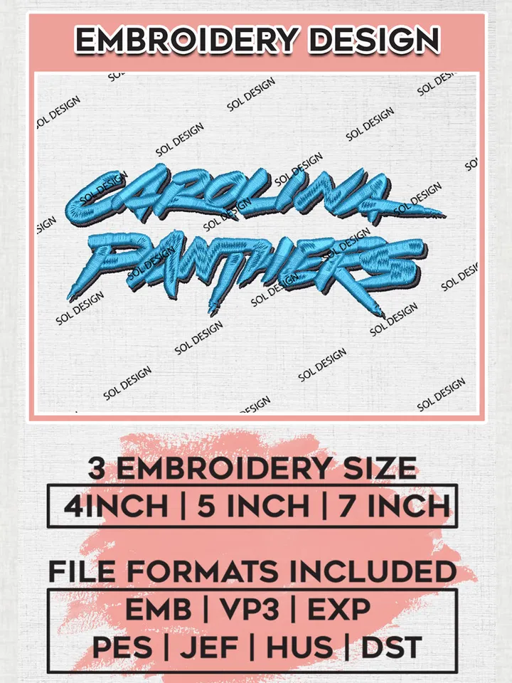 NFL Carolina Panthers Wordmark Logo Embroidery Designs, NFL Panthers, NFL Embroidery Designs, NFL Carolina Panthers Machine Embroidery Design, Digital Download