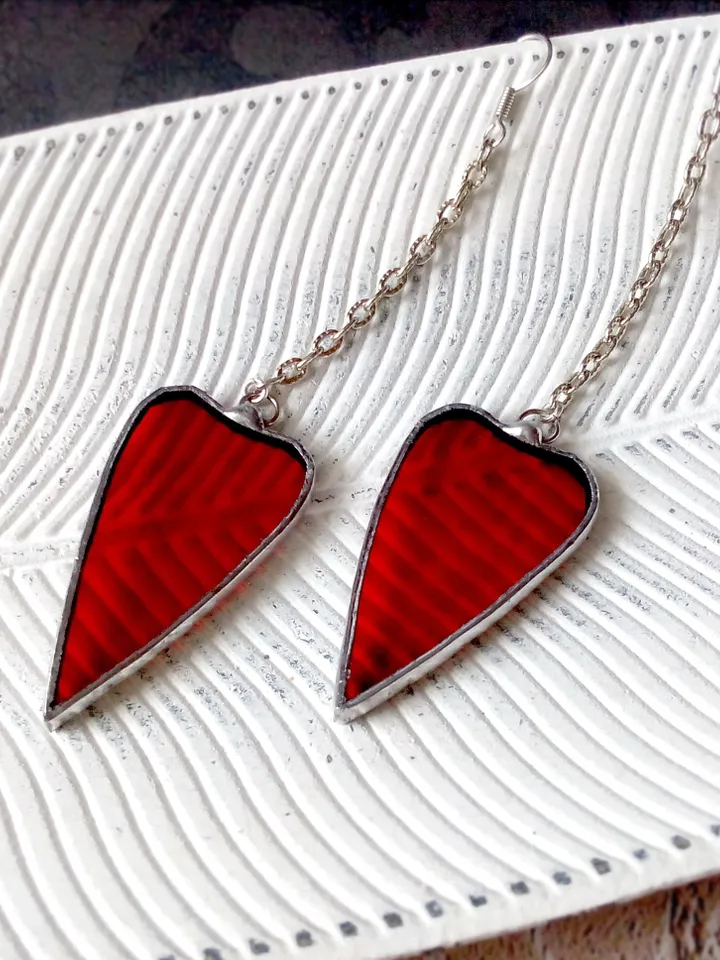 Heart earrings, stained glass, st Valentine, valentines, kawaii earrings, Love earrings, Dangle earrings, Tiffany.