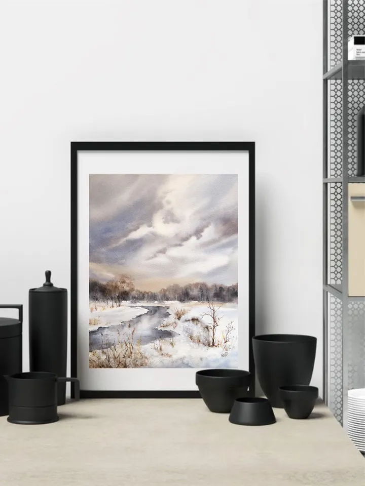 Winter Landscape Painting Original Watercolor Painting Winter Forest Painting