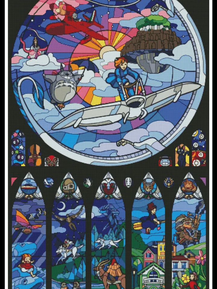 Anime Cross Stitch Pattern / Totoro Cross Stitch Pattern / Stained Glass Cross Stitch Pattern / Modern Instant PDF Chart