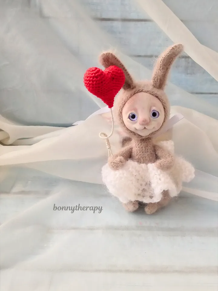 Stuffed bunny toy, small toy crochet rabbit