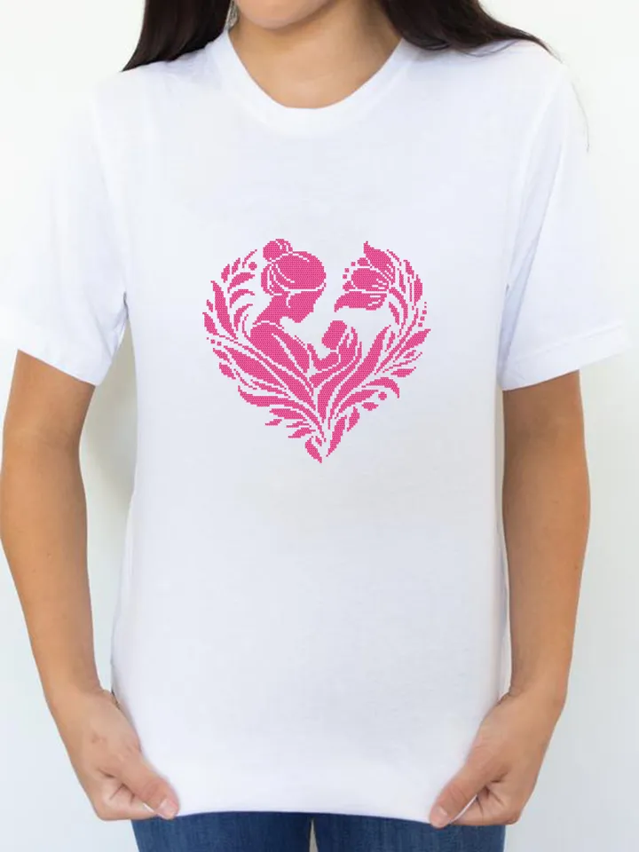 Mother baby silhouette cross stitch pattern PDF download Floral heart cross stitch chart, Heart mandala mother and child, Newborn gift #O12
