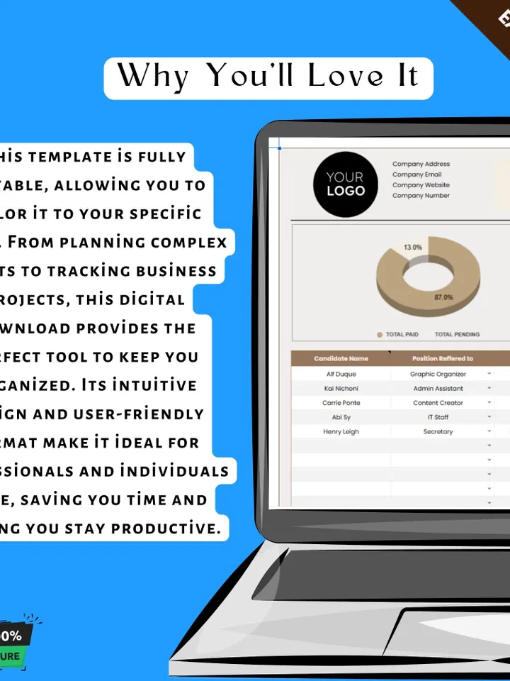 Employee Referral Bonus Tracker Template, Editable Google Sheets, HR Incentive Program Management Tool