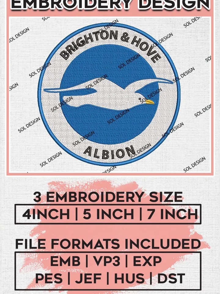 Brighton & Hove Albion Embroidery Designs, Premier League Embroidery, EPL Embroidery Designs, EPL Brighton & Hove Albion Embroidery Designs