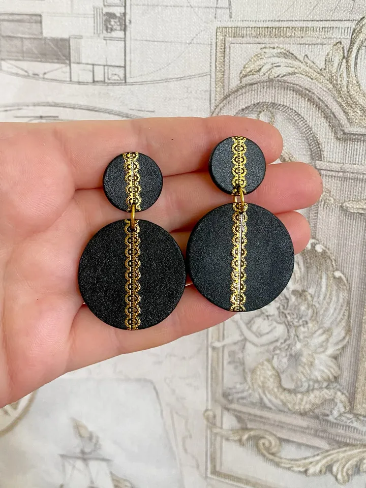 Handmade matte black earrings.Handmade jewelry. Designer earrings.