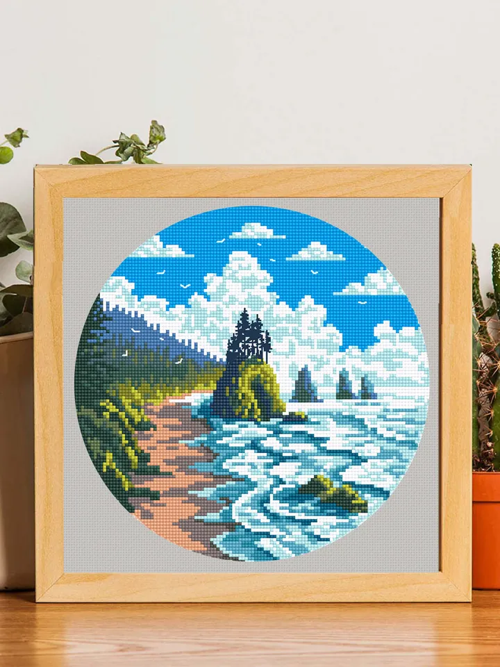 Olympic national park cross stitch pattern PDF download Nature cross stitch chart, Ocean coast, Ocean waves, Nature landscape pattern #L72