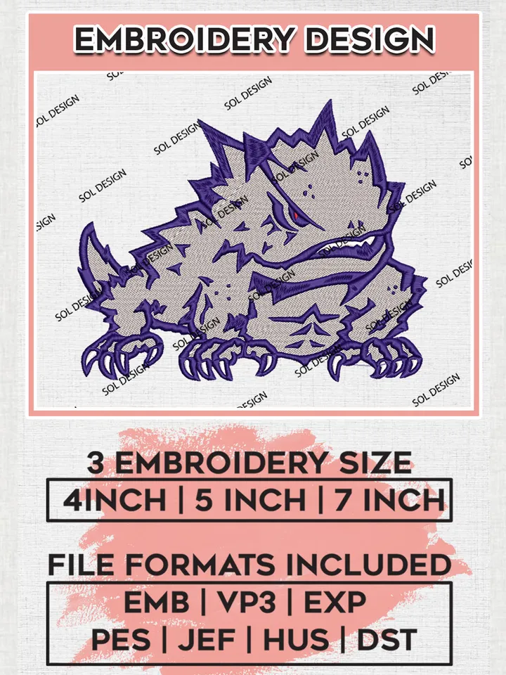 TCU Horned Frogs Mascot Embroidery Designs, NCAA Logo Embroidery Files, NCAA TCU Horned Frogs Logo, NCAA Embroidery Designs, Machine Embroidery Designs, Digital Download