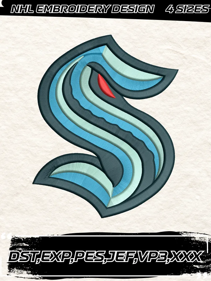 Seattle Kraken Logo Embroidery Designs,NHL Logo Embroidery Files, Machine Embroidery Design File, 4 Sizes,Digital Download