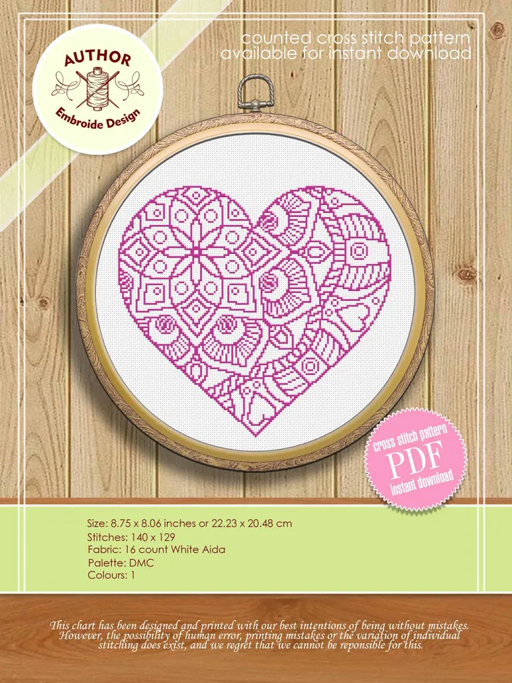Mandala set cross stitch pattern download PDF Flower mandala cross stitch, Mandala pattern digital PDF, Heart ornament, DIY Home decor #S35