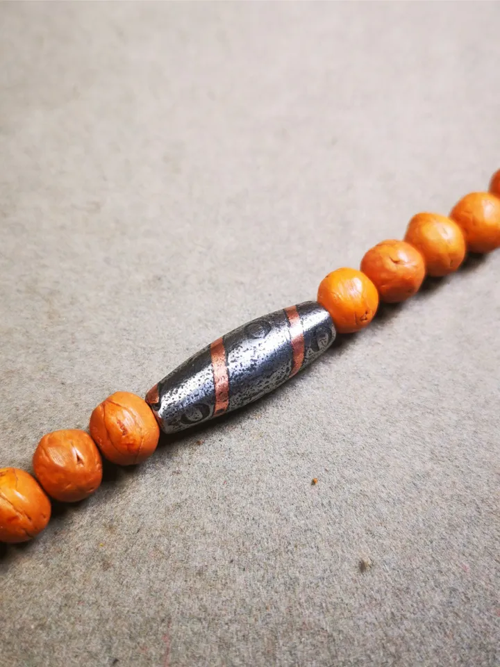 Gandhanra Handmade Tibetan Mala Spacer Beads,Cold Iron Stripe Dzi Marker Beads for Prayer Beads Necklace Accessories