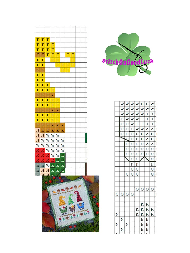 Mushroom Gnomes cross stitch pattern