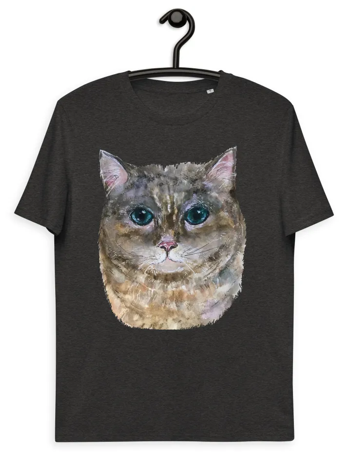 Cat t shirt,Grey cat Unisex organic cotton designer t-shirt made with my original watercolor painting,funny animals wearable gifts for her.