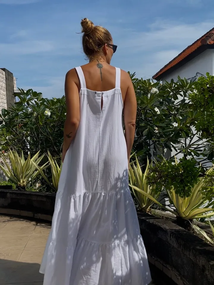 Linen loose white summer feminine LUNA dress / comfort women vacation summer long oversize dress | maxi flowy designer dress