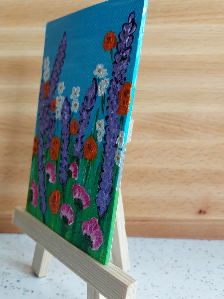 Mini painting depicting Meadow flowers, Original design, Painting on a panel