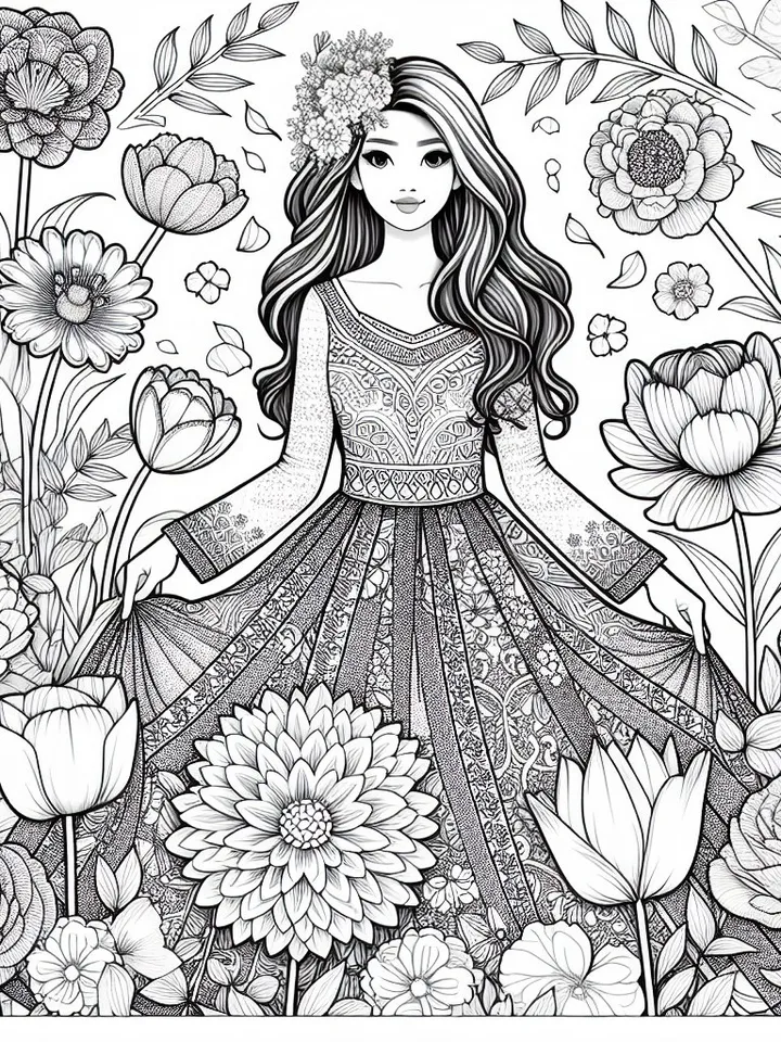 Coloring "Girl Among Flowers"