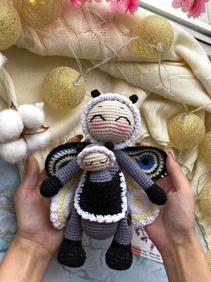 PDF Crochet Pattern Butterfly and caterpillar, Amigurumi baby caterpillar, Butterfly doll, Butterfly crochet doll pattern, amigurumi animal