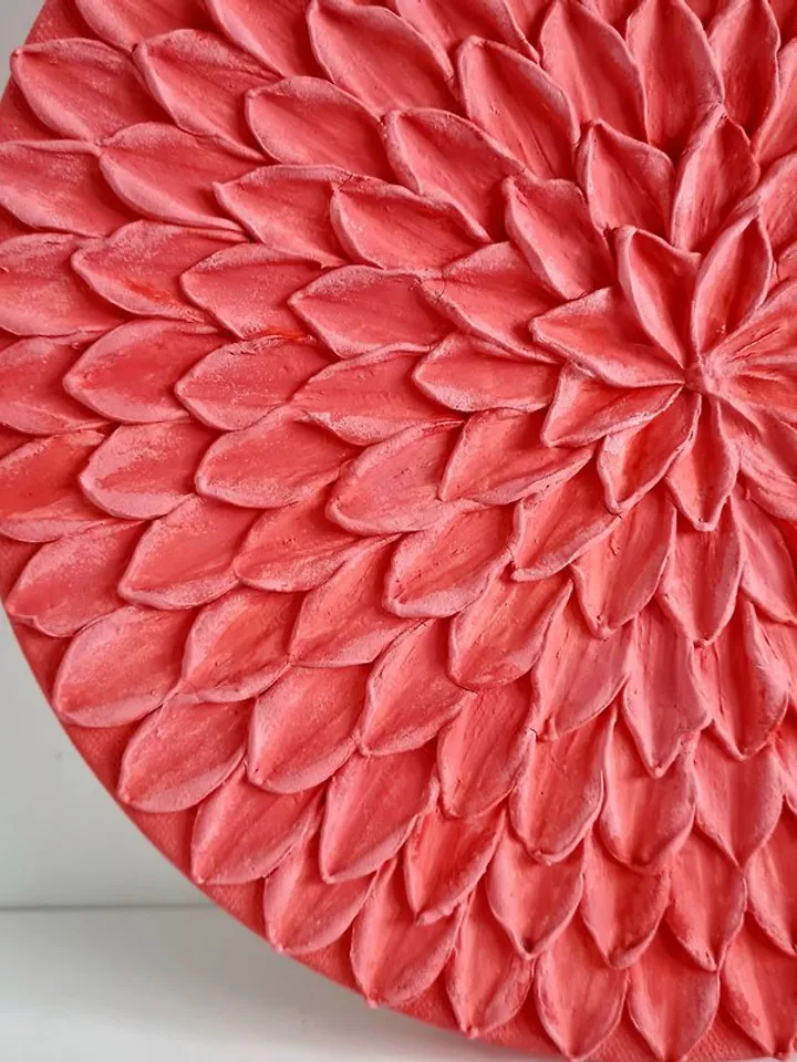Coral wall art Handmade wall painting on canvas with floral textured 3D pattern
