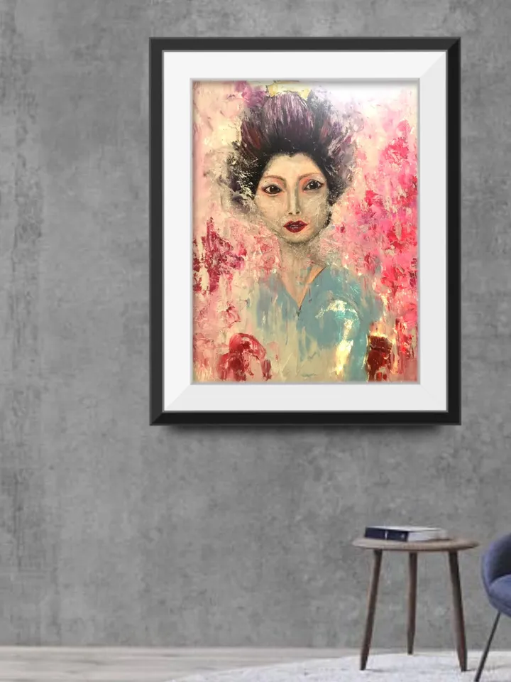 Japanese girl,original oil painting on stretched canvas,geisha painting,Japanese wall art,home decoration.