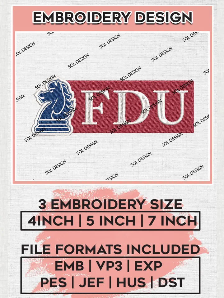 FDU Knights NCAA College Football Team Logo Embroidery Design Files, NCAA Fairleigh Dickinson Knights Machine Embroidery, NCAA Teams, 3 sizes, NCAA Machine embroidery designs, Digital Download