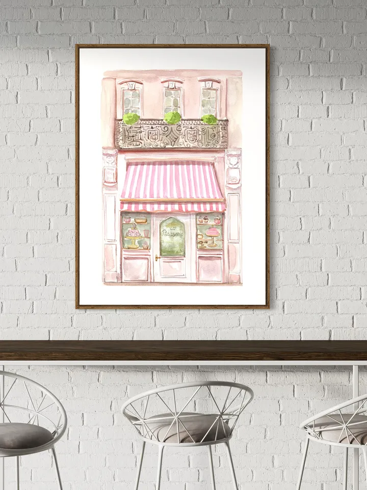 French Patisserie Bakery Art Print, Watercolor Painting, Paris Food Art, Sweet Shop Art Print, Pastel Kitchen Decor, Cute City Art Print