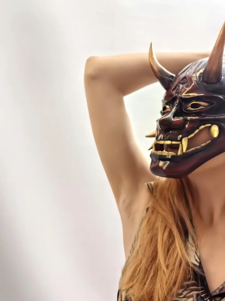 Hannya Mask, Traditional Japanese Hannya Mask, red oni mask, tengu mask, kabuki mask, japanese demon mask, japanese theater, demon mask