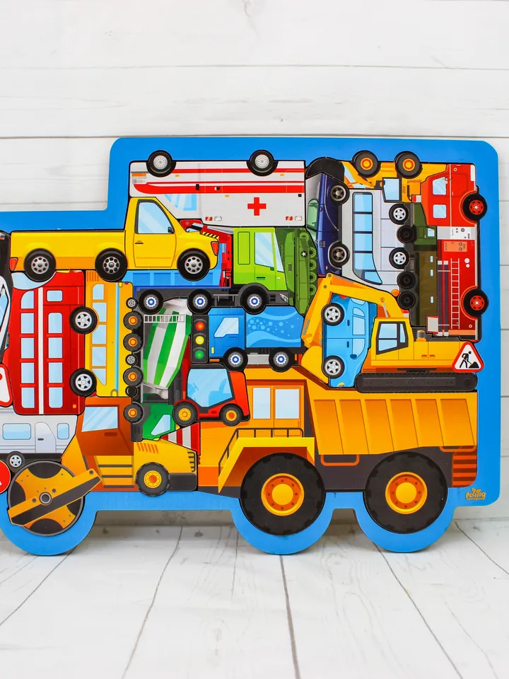 Puzzle board with transport, Wooden Montessori Toddler Toys Age 3 4 5 year
