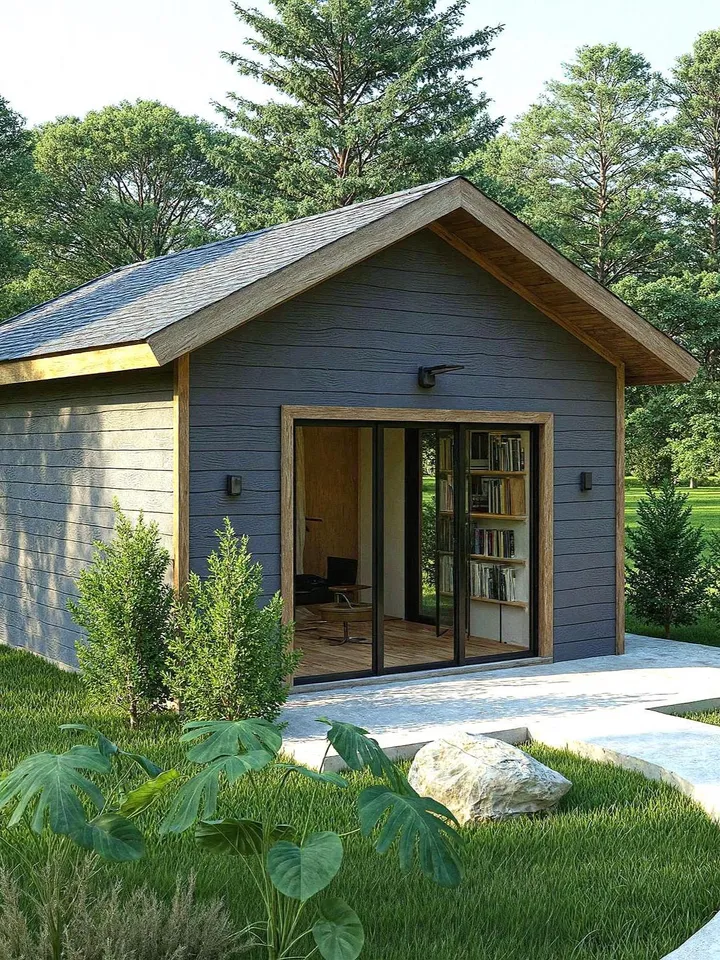 Backyard Office Plans, 14'x18' Tiny House Building blueprints, Outdoor Shed drawings with material list