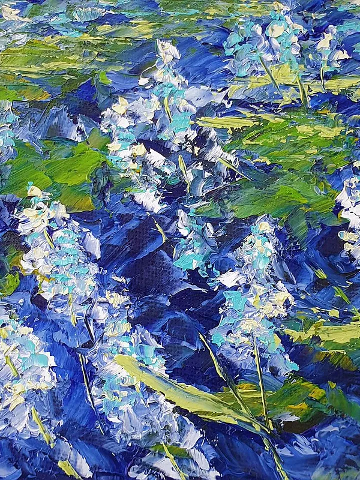 Bluebonnet Painting Farm Original Art Landscape Artwork Impasto Oil Painting