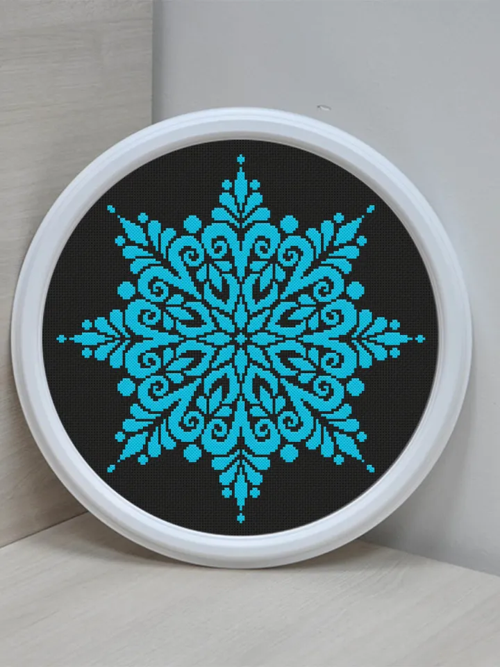 Mandala cross stitch pattern download PDF Easy mandala ornament embroidery PDF Monochrome cross stitch chart Snowflake beginner stitch #M103