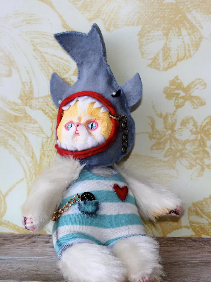 Handmade mixmedia toy The Cat fisherman OOAK collectable art doll
