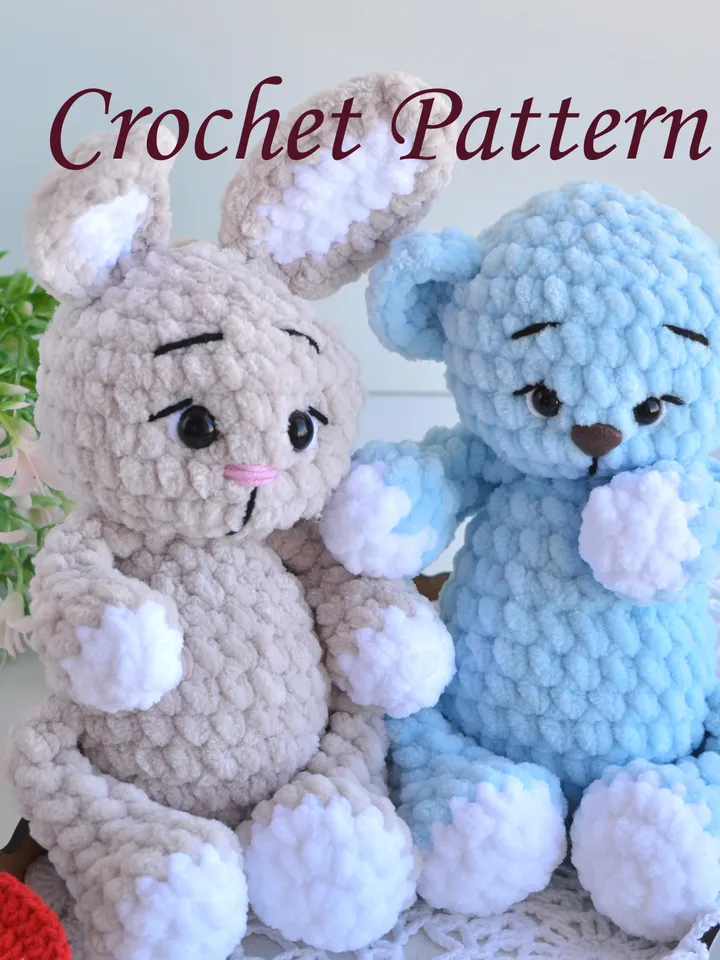 Crochet pattern bear and bunny, Easy pattern bear, Plush bunny pattern, Amigurumi toy pattern, Handmade stuffed bear
