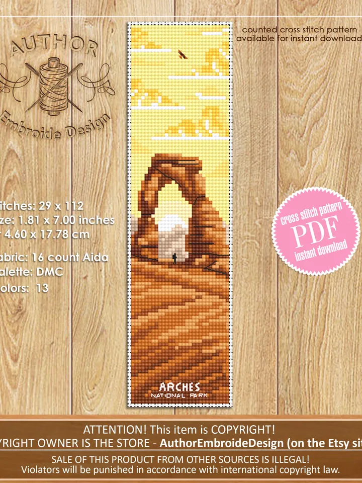 Arches national park bookmark cross stitch pattern PDF download Nature cross stitch chart, Digital bookmark pattern, Rocky Mountains #B173