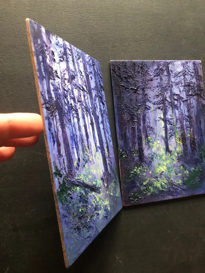 Forest Original Oil Painting Set of 2 Small Landscape Trees Painting Abstract Painting