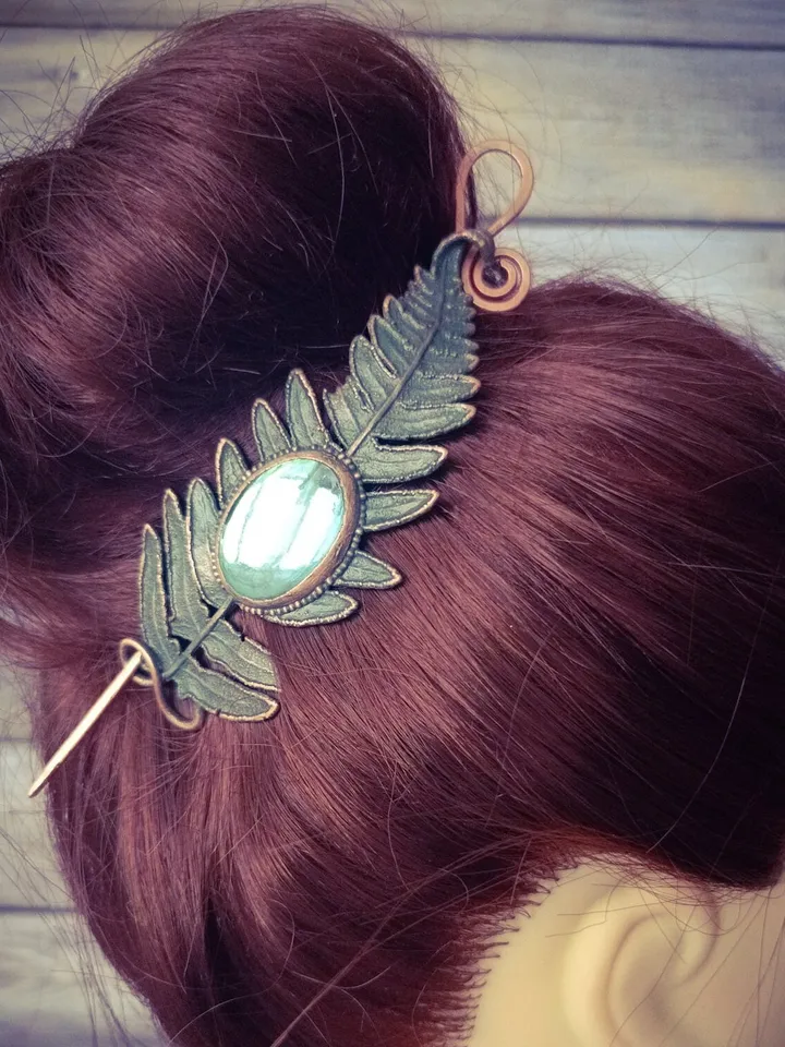 Unique handmade electroformed hair clip made from real fern leaves