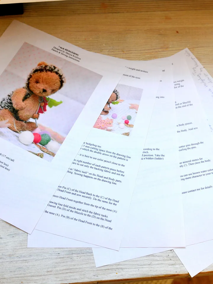 PDF Sewing ePattern and Instructions 7" Hedgehog/ DIY pattern for fully jointed hedge/ artist author' hedgehog pattern
