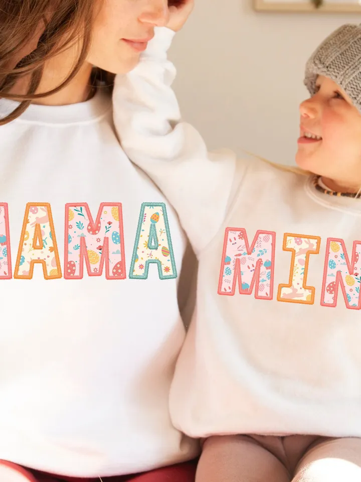 Easter Mama Bunny Mini Bunny Retro Logo Sublimation Vintage Embriodery Easter Sublimation Design png Ready to Print Sublimation Download png