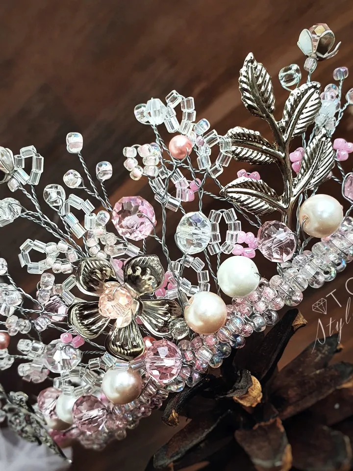 Elven tiara,White Crown,Children crown,Baby tiata, Flower crown, Baby crown,Woodland crown,Pink crown, Flower headpiece