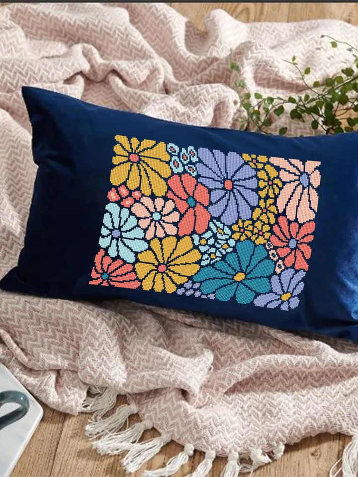 Abstract flowers cross stitch pattern PDF download Boho floral cross stitch chart, Modern flower pattern digital PDF, Beginner x-stitch #P45