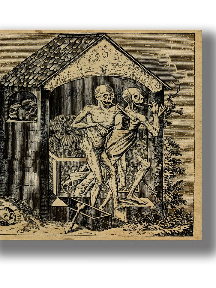 Dance of Death: The Ossuary and Two Skeletons Playing Flutes.