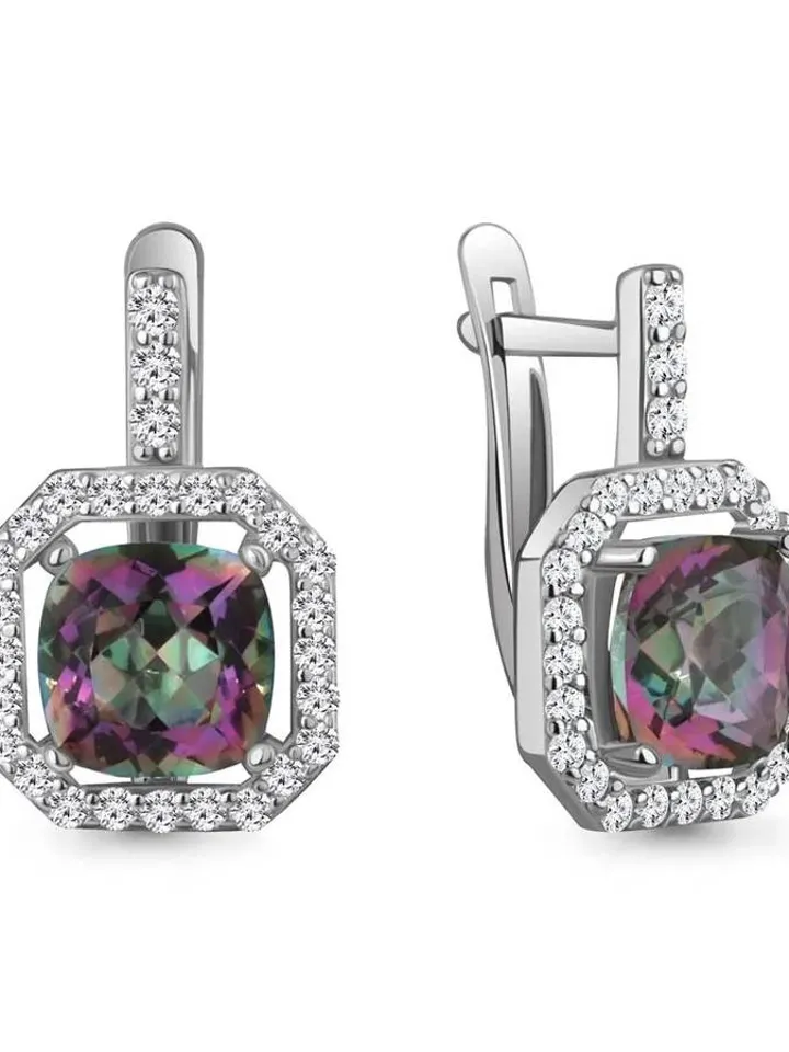 Earrings, silver 925, mystic and cubic zirconia
