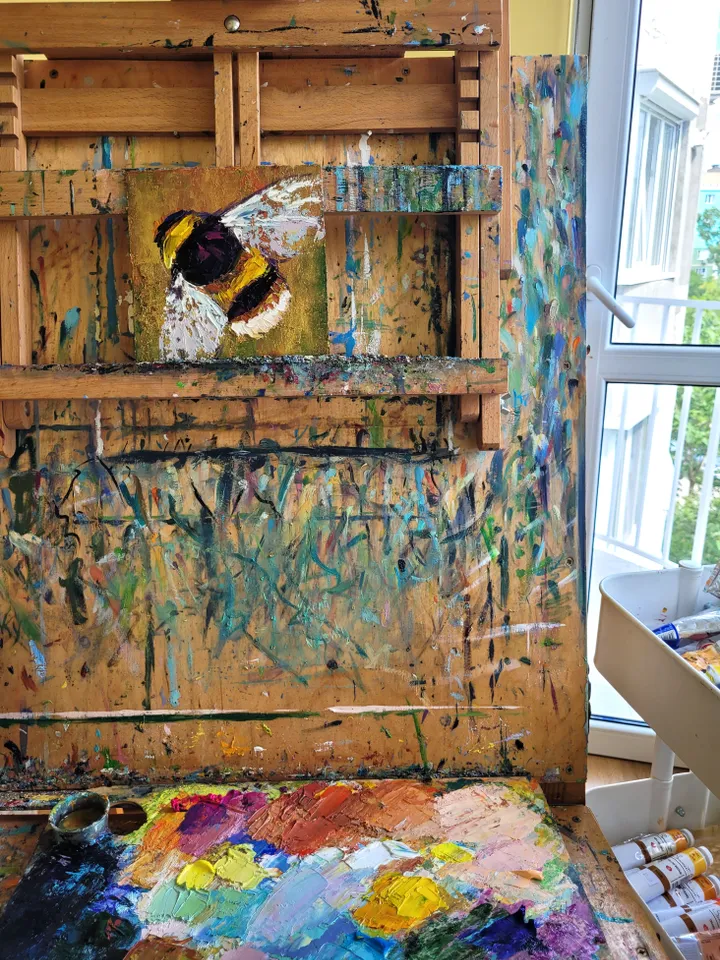 Bumble Bee Painting Save The Bees Original Art Impasto Oil Painting 6x6 Honey Bee Wall Art Insect Honeybee Artwork Handmade Birthday Gift by ArtFromVictoria