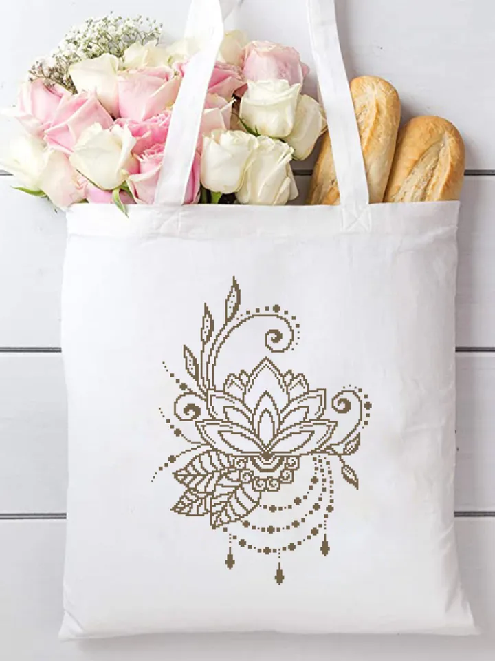 Flower lotus mandala cross stitch pattern download PDF, Floral ornament cross stitch chart, Monochrome mandala ornament, DIY Home decor #M58