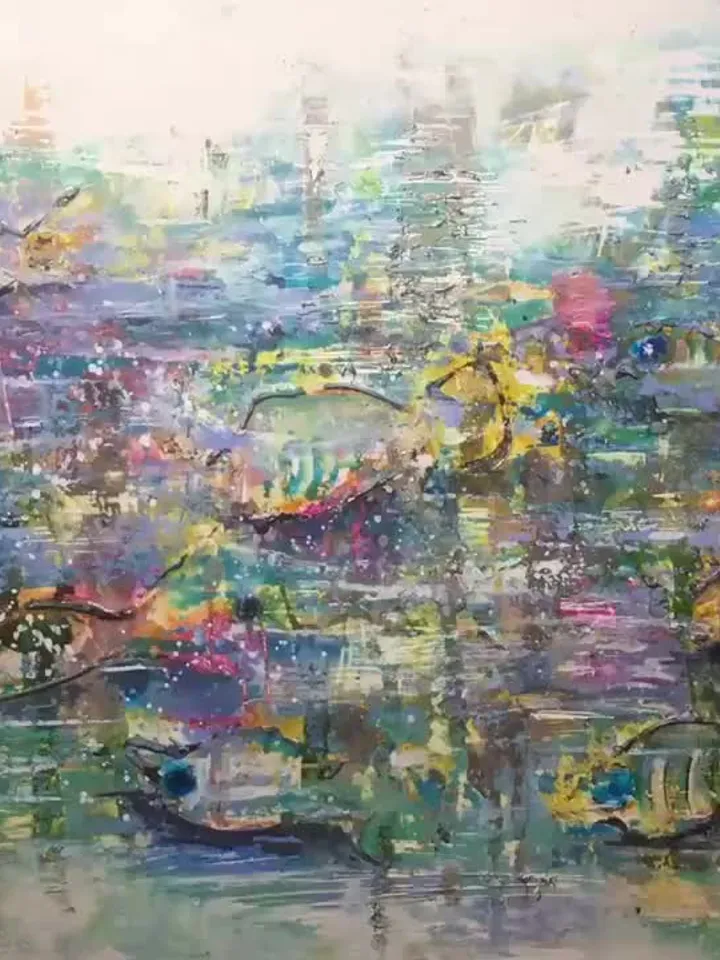 Abstract aquarium original mix media artwork on yupo paper,abstract wall art,unique handmade painting home decoration or gift.