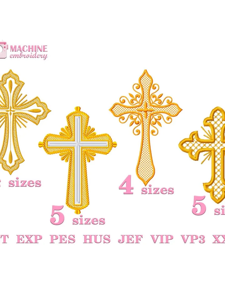 Set of 4 Religious cross embroidery design Machine embroidery pattern, Embroidery files christian cross, Catholic embroidery Holy cross #R52