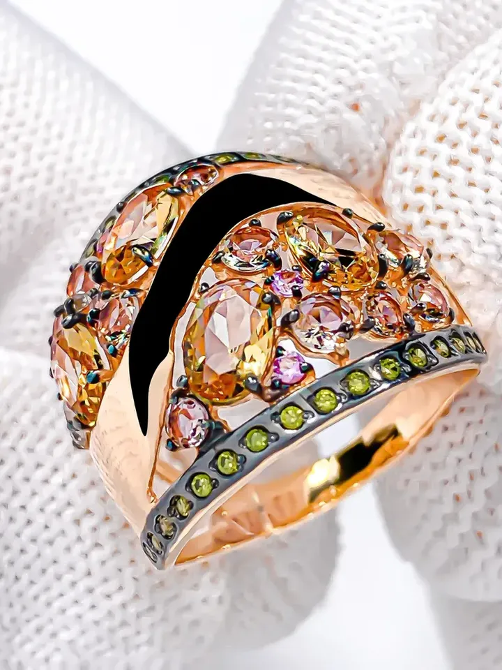Ring Silver gold plated 925 assay value with sultanite
